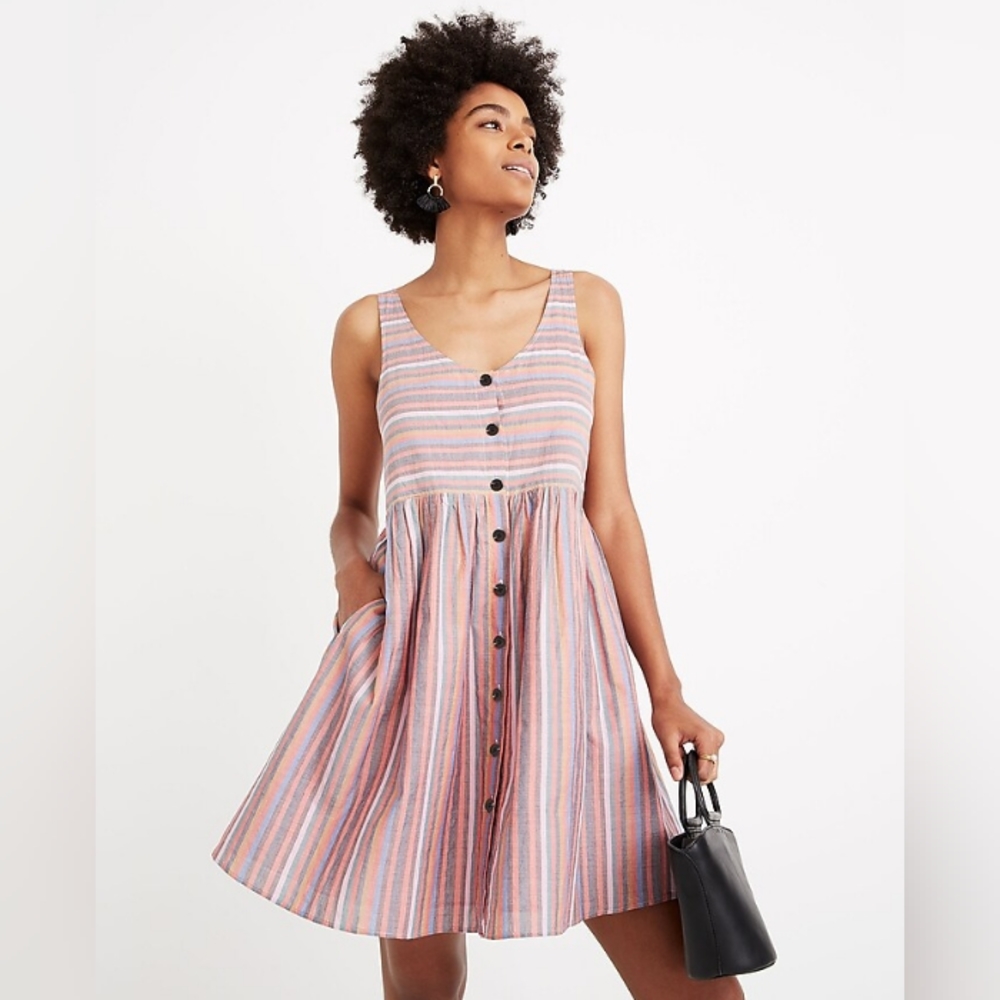 Madewell Scoopneck Tank Dress in Rainbow Stripe Size L